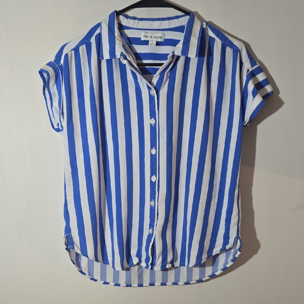 Blue and White Vertical Stripe Button-Down Shirt